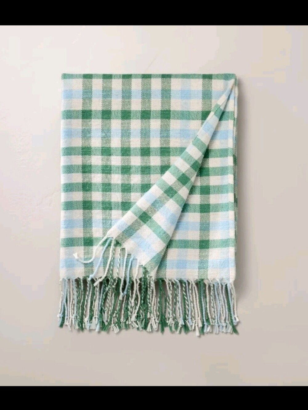 Plaid Woven Fringe Throw Blanket Green/Blue - Hearth & Hand with Magnolia
